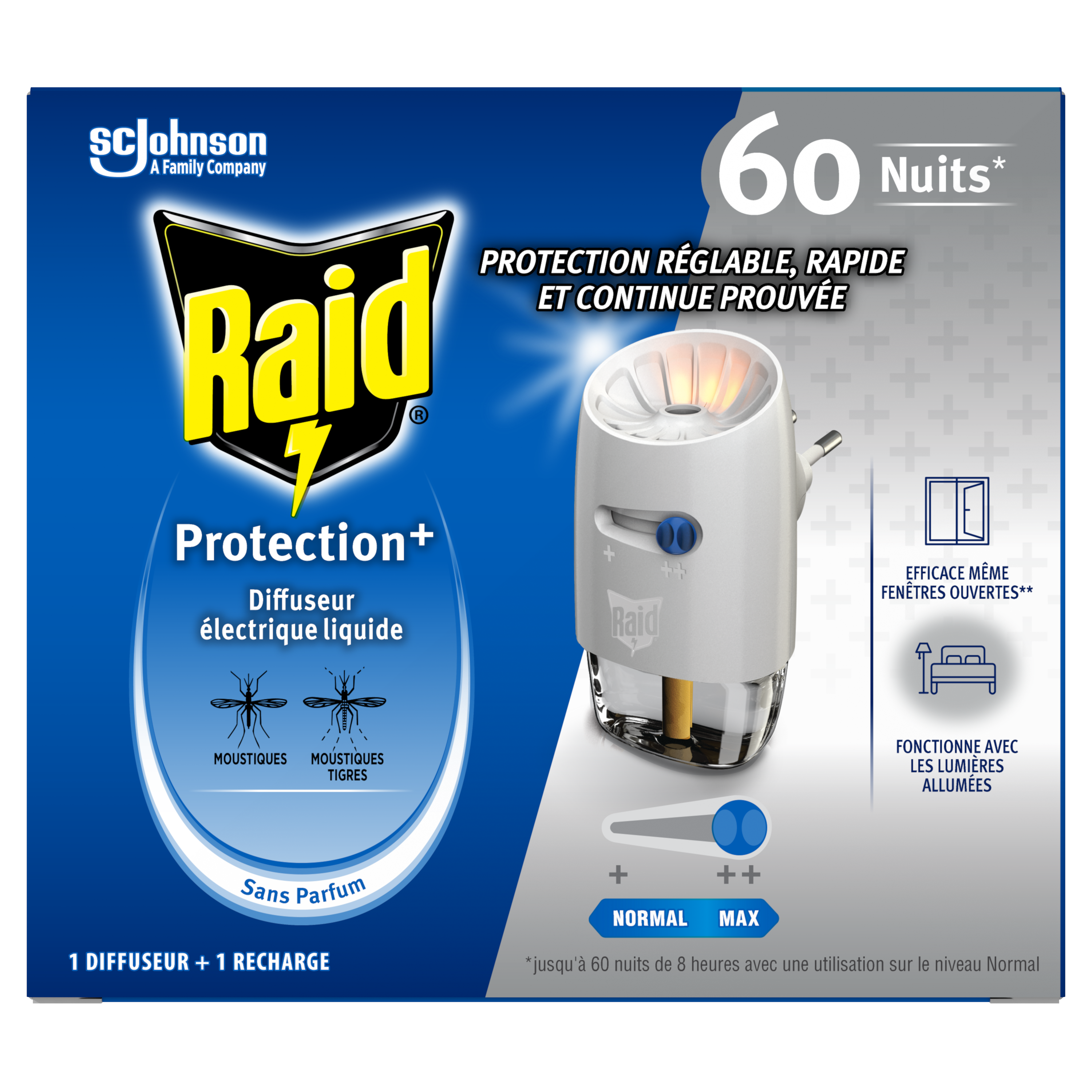 RAID® DIFFUSEUR ÉLECTRIQUE LIQUIDE PROTECTION + 60 NUITS – 1 DIFFUSEUR + 1  RECHARGE